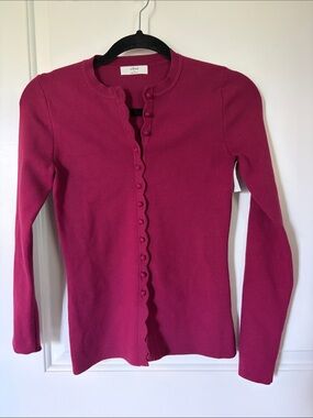 Wilfred Scallop-Trim Knit Cardigan in Fuchsia